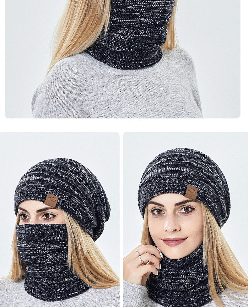 Winter Beanie Hats Scarf Set Women Warm Knitted Hat Skull Cap Neck Warmer Thicken Fur Lined Lady Winter Hat Mask Scarf for Women