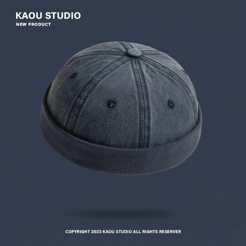 Japanese-Style Retro Denim Chinese Landlord Hat Women's Street Yupi Hip Hop Fashion Hat Men's Brimless Solid Color Skullcap Dome