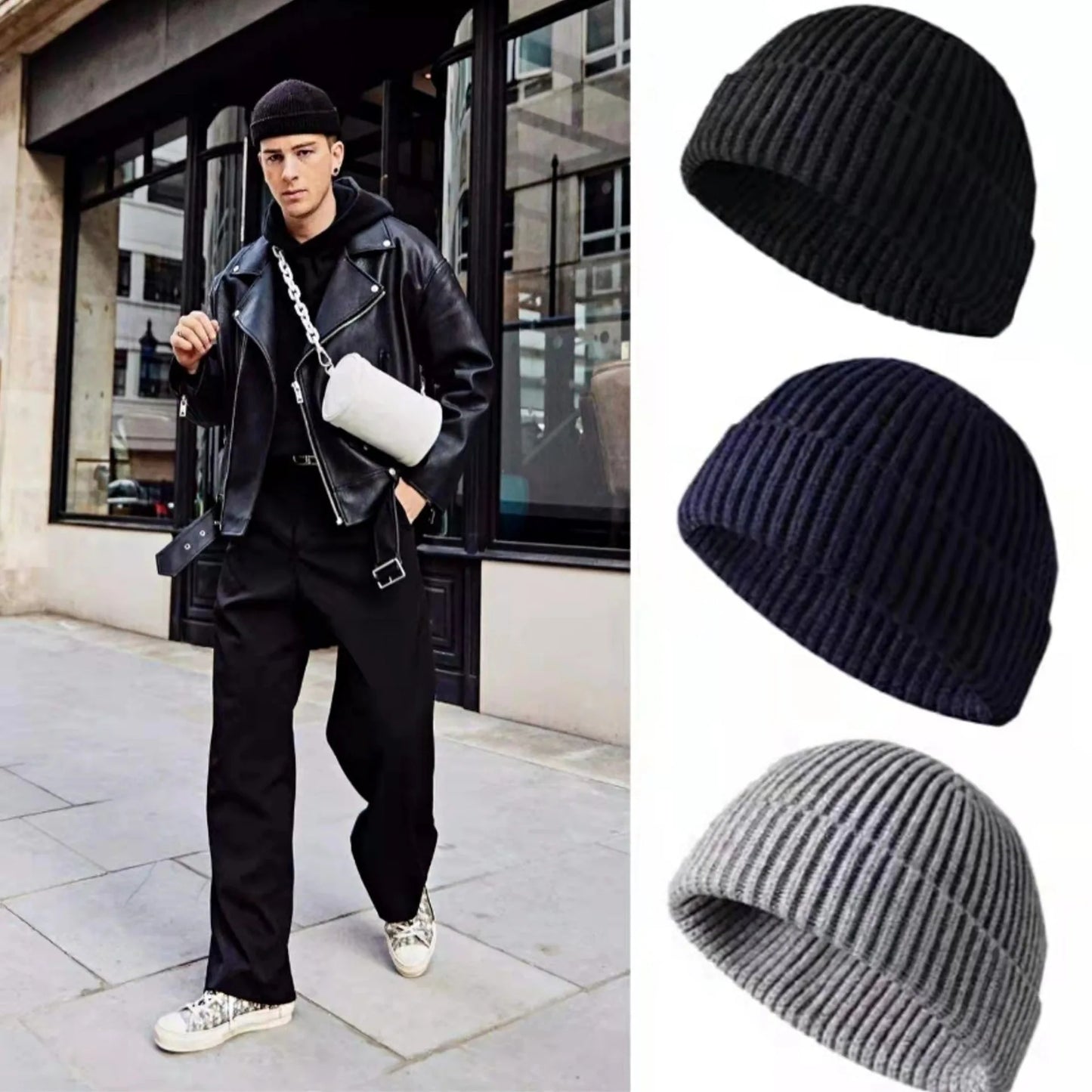 Autumn Men's Pullover Melon Cap Simple Solid Color Knitted Hats For Women's Winter Outdoor Warm Beanie Street Hip Hop Cold Hat