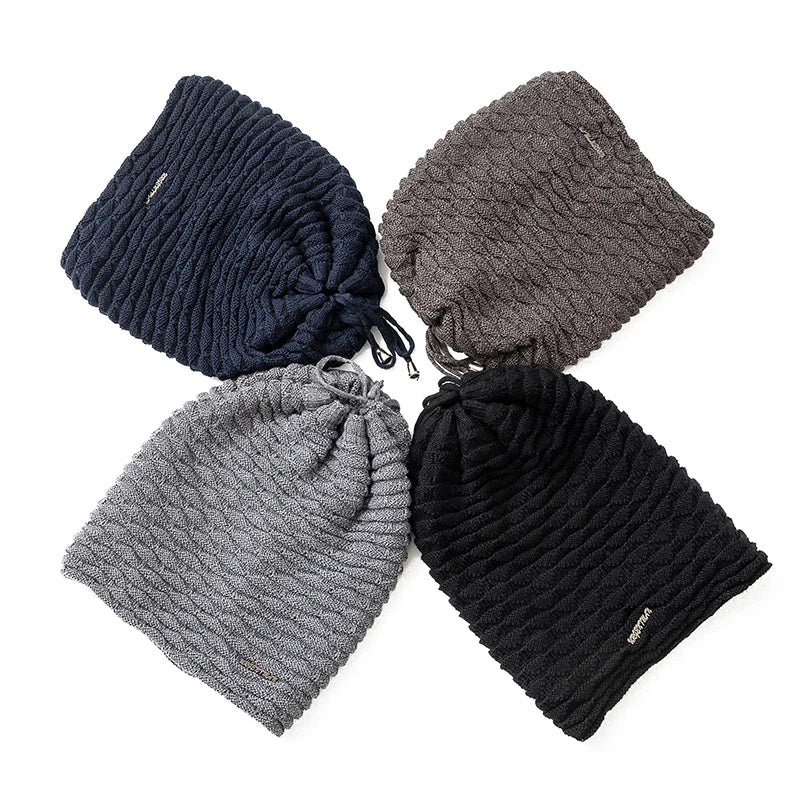 New Unisex Slouchy Winter Hats Add Fur Lined Men And Women Neck Collar And Hat Dual-use Casual Label Decor Winter Knitted Hats