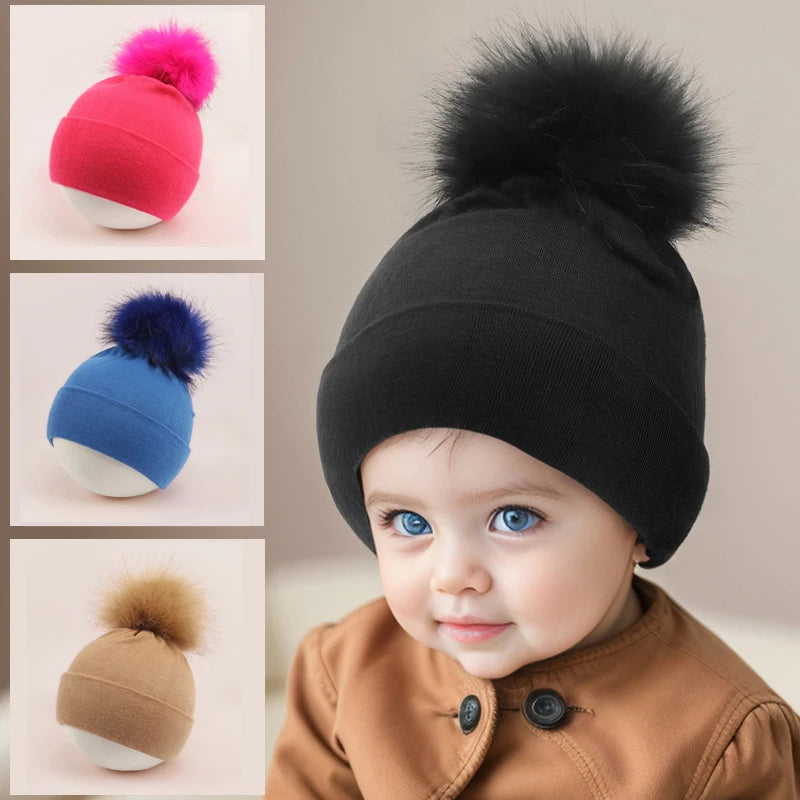 Newborn Hat for Girls Boys Pompom Baby Beanie Autumn Winter Infant Cap Toddler Hats Big Elastic Baby Accessories 0-6M