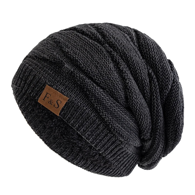 New Unisex Slouchy Winter Hats Warm Fleece Lined Beanie Cap Men Women Casual Label Decor Winter Mixed Color Knitted Hats