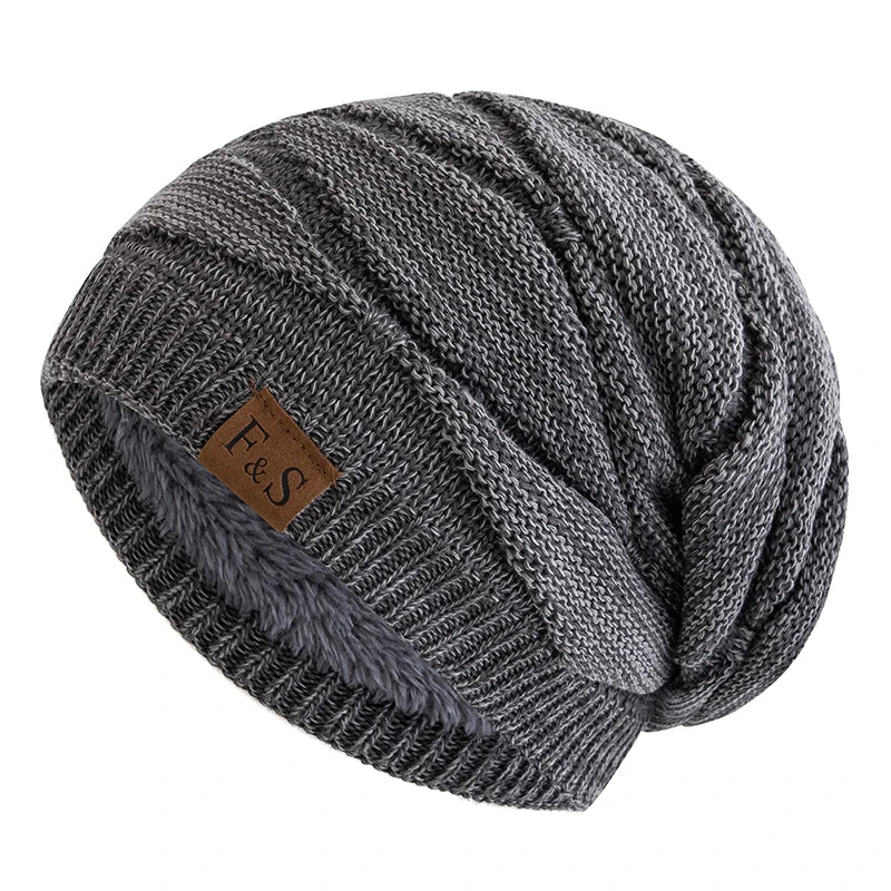 New Unisex Slouchy Winter Hats Warm Fleece Lined Beanie Cap Men Women Casual Label Decor Winter Mixed Color Knitted Hats