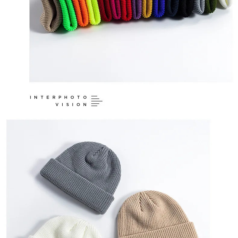 Winter Warm Beanies Women Men Knitted Hats Boys Girls Skullies Hat Solid Color Unisex Autumn SkullCap Casual Elastic Hip Hop Hat