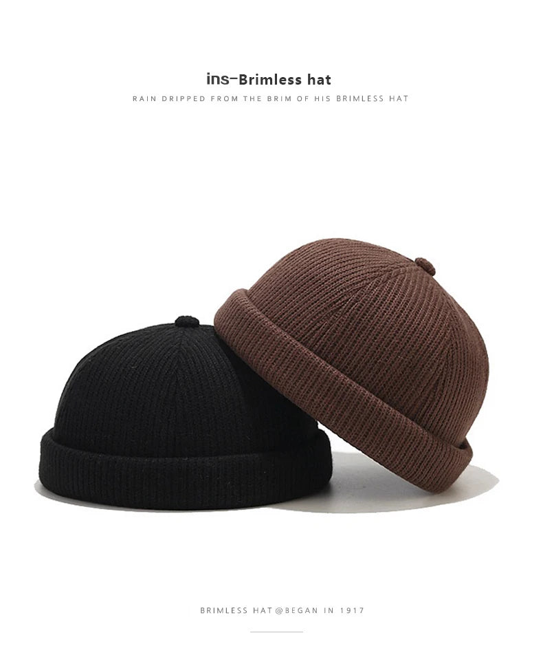 Bocca Knitted Docker Cap Beanies Brimless Hat Without Visor Skullcap Men Women Solid Color Warm Thick Winter Hat Street Fashion