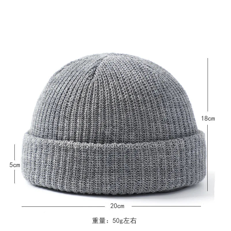 Autumn Men's Pullover Melon Cap Simple Solid Color Knitted Hats For Women's Winter Outdoor Warm Beanie Street Hip Hop Cold Hat