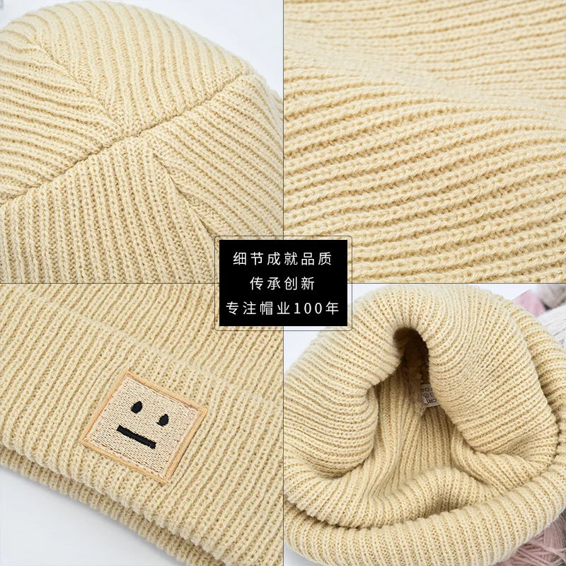 Autumn Winter Men  Women hip-hop Expression Embroidered Label Knitted Cap Outdoor Fashion Warm Cap Sports Cold Wool Hat