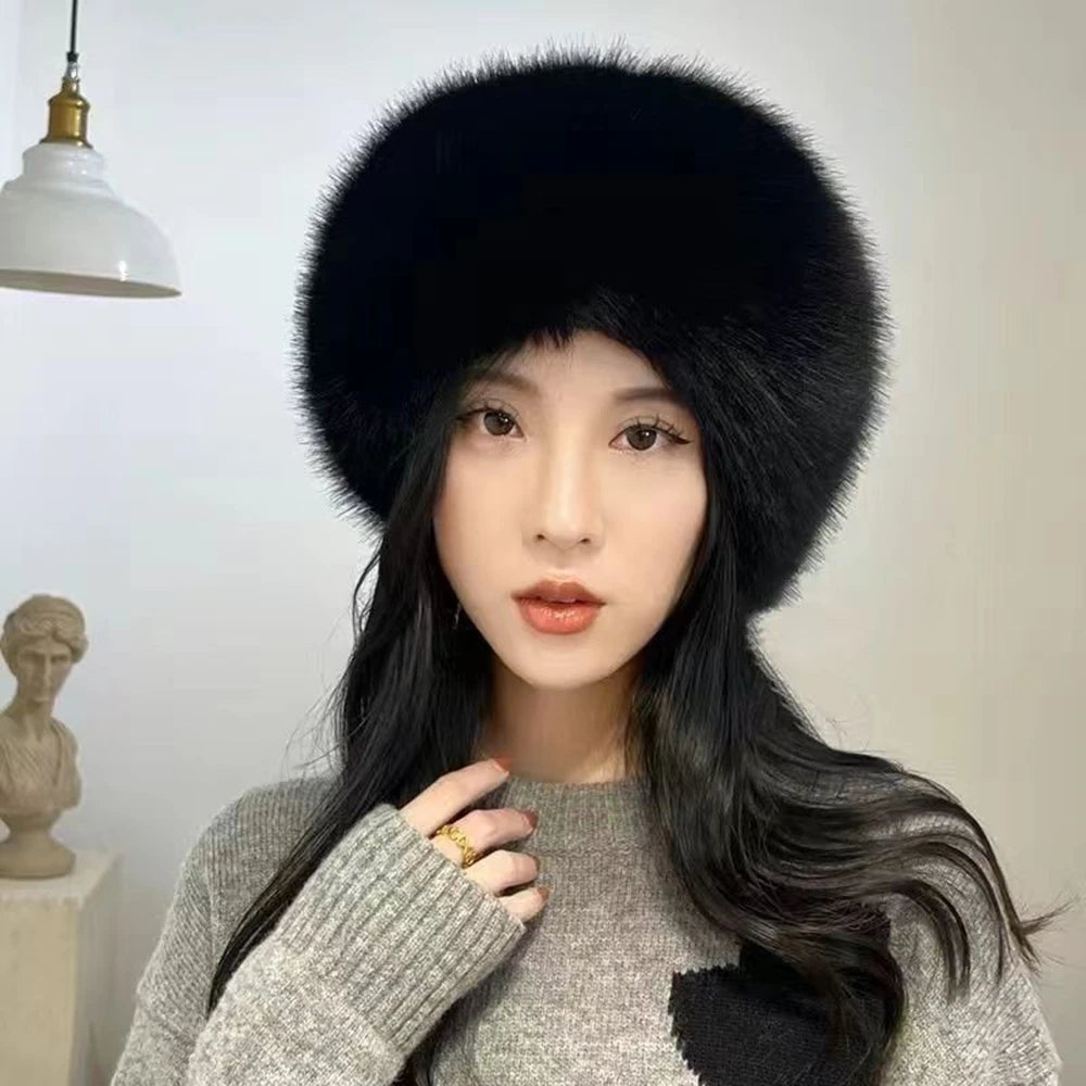 Hot Sale Fur Hat Women Warm Snow Ski Cap Female Faux Fox Fur Thick Warm Winter Hat Lady Windproof Russian Hat Ear Warmer Bonnet