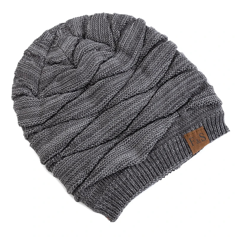 New Unisex Slouchy Winter Hats Warm Fleece Lined Beanie Cap Men Women Casual Label Decor Winter Mixed Color Knitted Hats