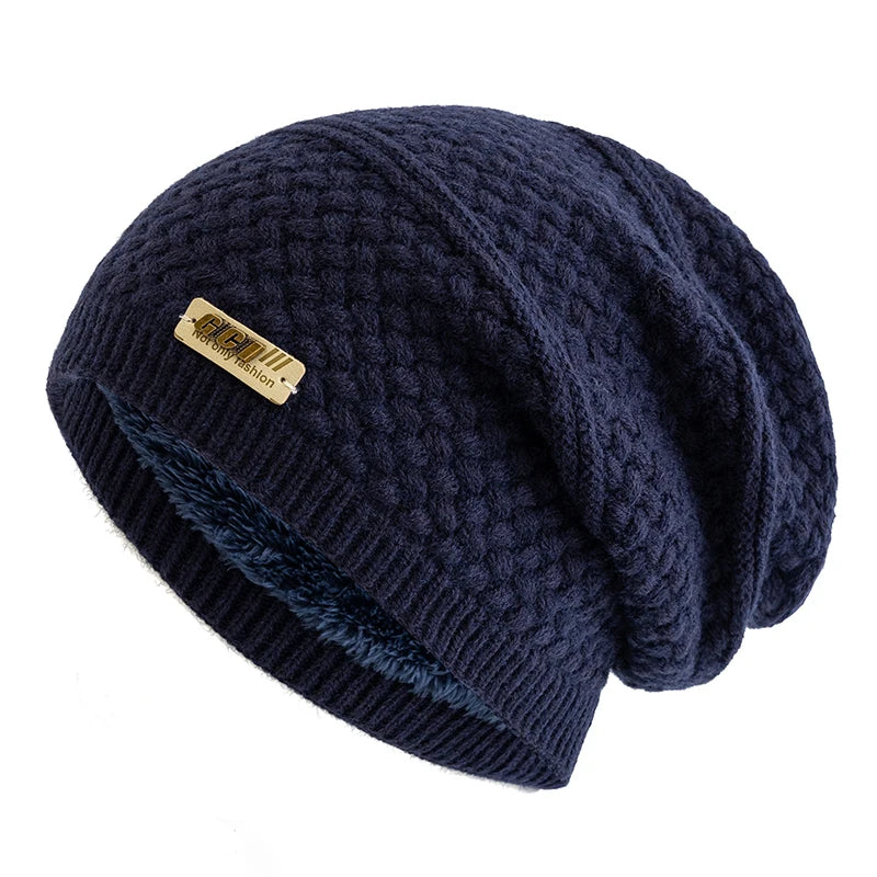 Unisex Fashion Warm Winter Beanie Hat Casual Knitted Hat Men Women Plush Fur Lined Thick Ski Beanie Cap