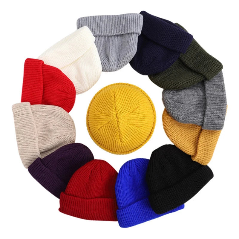 Unisex Warm Knitted Brimless Hat Men Women Beanies Winter Autumn Hip Hop Skullcap Street Beanie Ski Fisherman Solid Color Cap