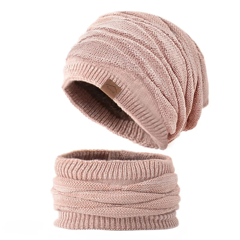 Winter Beanie Hats Scarf Set Women Warm Knitted Hat Skull Cap Neck Warmer Thicken Fur Lined Lady Winter Hat Mask Scarf for Women