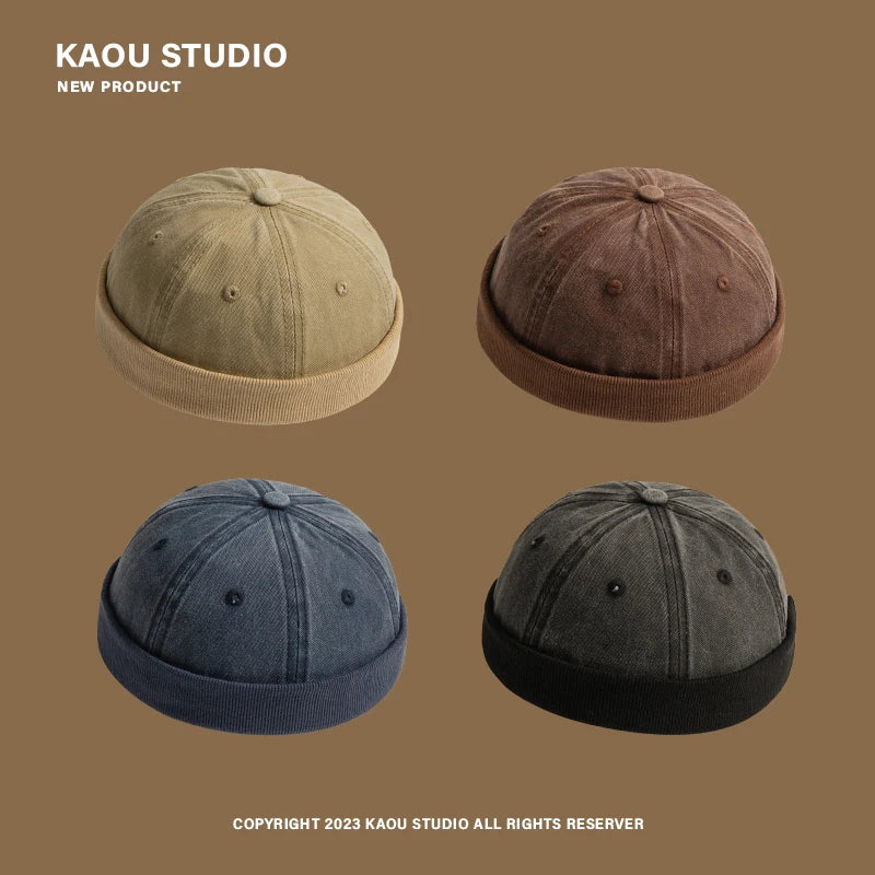 Japanese-Style Retro Denim Chinese Landlord Hat Women's Street Yupi Hip Hop Fashion Hat Men's Brimless Solid Color Skullcap Dome