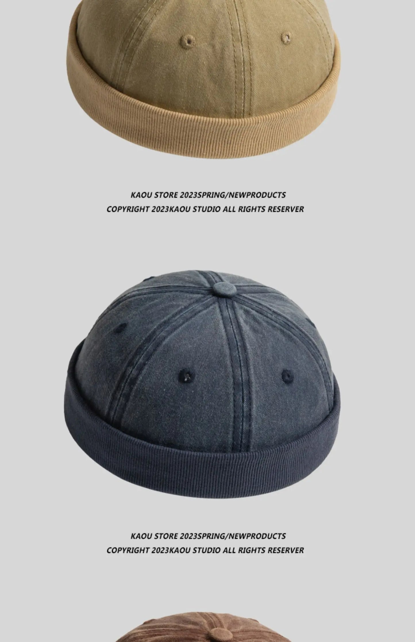 Japanese-Style Retro Denim Chinese Landlord Hat Women's Street Yupi Hip Hop Fashion Hat Men's Brimless Solid Color Skullcap Dome