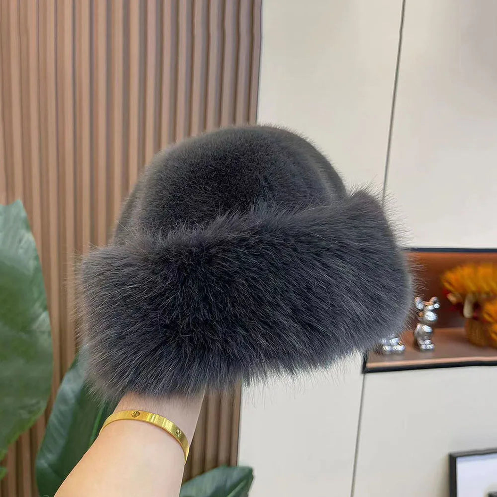 Hot Sale Fur Hat Women Warm Snow Ski Cap Female Faux Fox Fur Thick Warm Winter Hat Lady Windproof Russian Hat Ear Warmer Bonnet