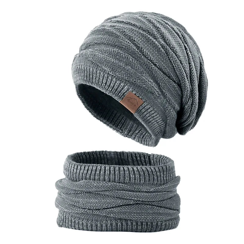 Winter Beanie Hats Scarf Set Women Warm Knitted Hat Skull Cap Neck Warmer Thicken Fur Lined Lady Winter Hat Mask Scarf for Women