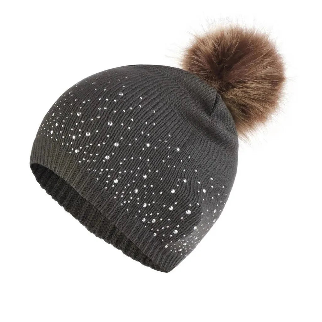 Ski Hat For Kids Hairball Knitting Baby Gift Bonnet Cap Hemming Rhinestone Winter Cute Wool Keep Warm шапка для девочки