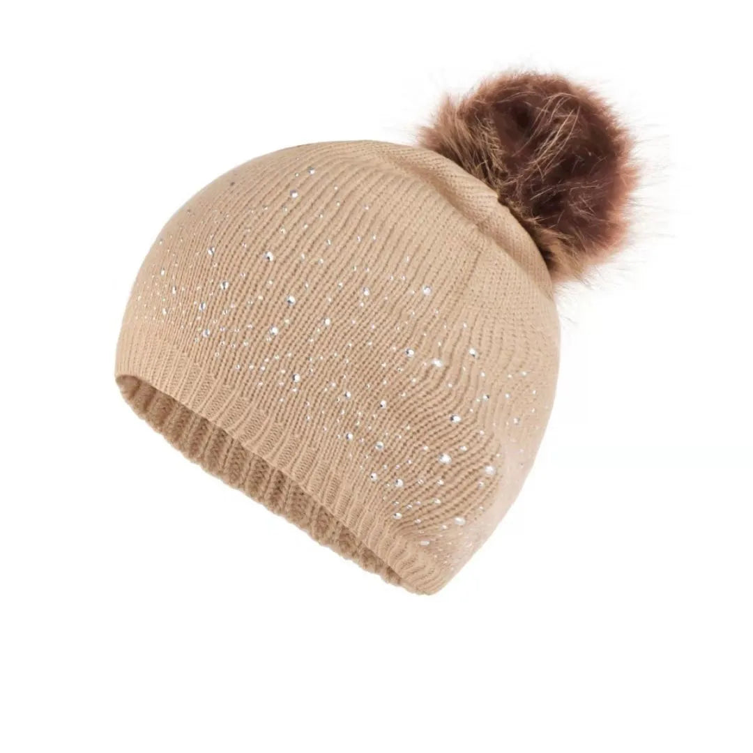 Ski Hat For Kids Hairball Knitting Baby Gift Bonnet Cap Hemming Rhinestone Winter Cute Wool Keep Warm шапка для девочки